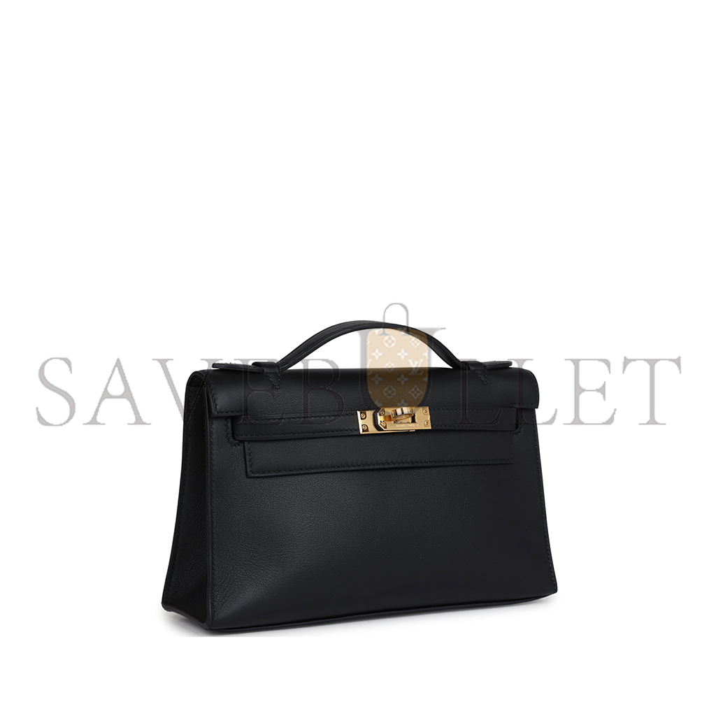 H**mes master kelly pochette black swift gold hardware (22*14*7cm)